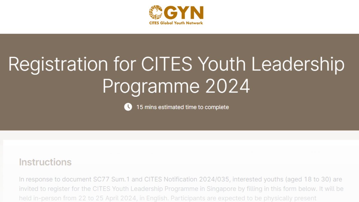 📣 Calling all #CITES Parties & Observers! Join Singapore's effort to establish CITES Global Youth Network (#CGYN) and nominate youth leaders for the upcoming CITES #Youth Leadership Programme 2024 in April 🌍🌱🐸 Nominate by March 10! ✅ cites.org/sites/default/…