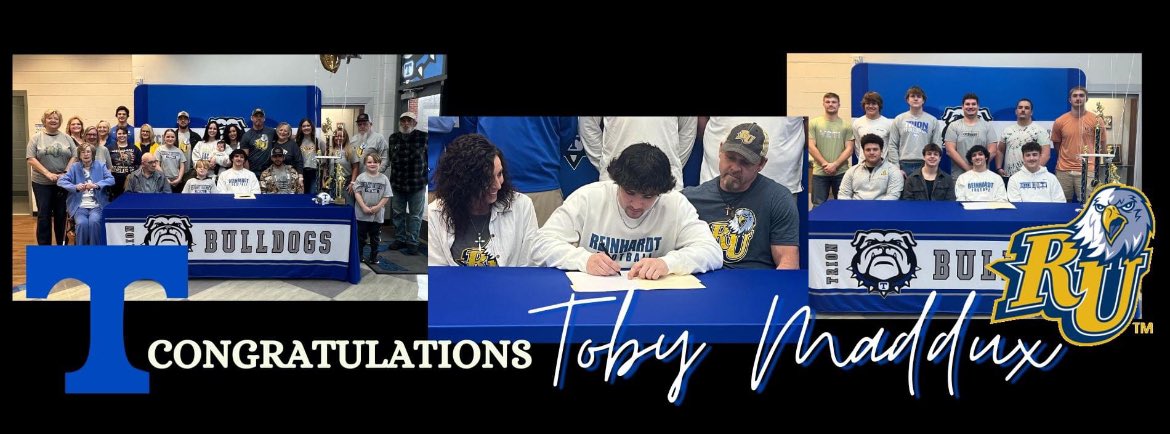 Congrats to @Toby_Maddux25 for signing with @ReinhardtFB . Go Dogs!!! 🐶🔵⚪️