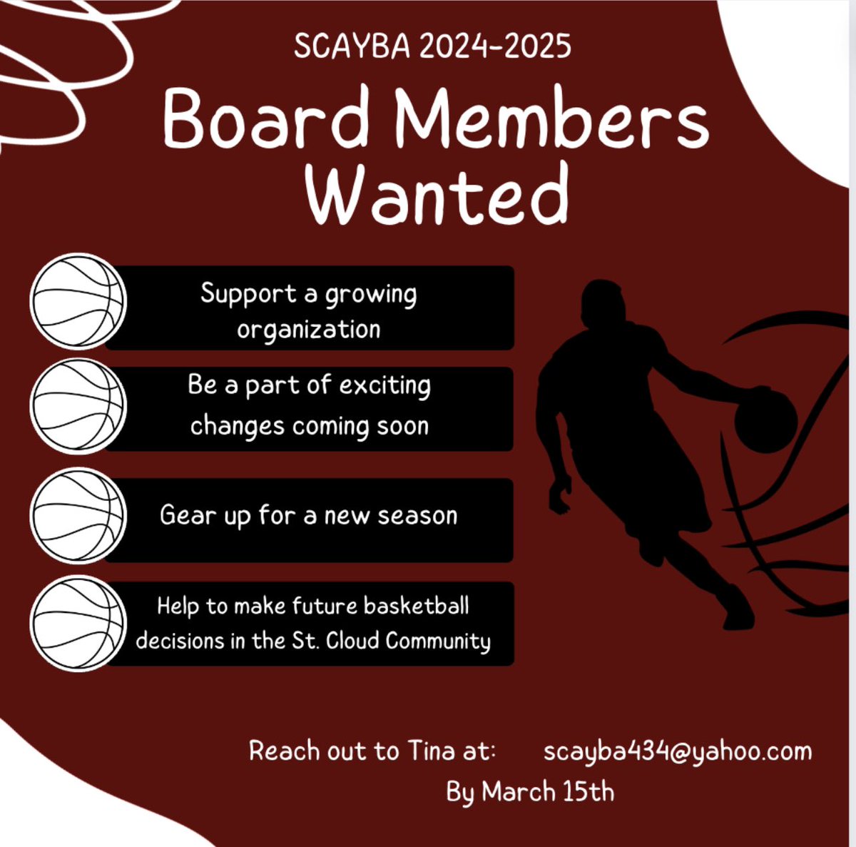 Please reach out by March 15. Get your name on our list. Don’t want to miss this opportunity to make change. #scayba #CommunityConnections #bigthingstocome