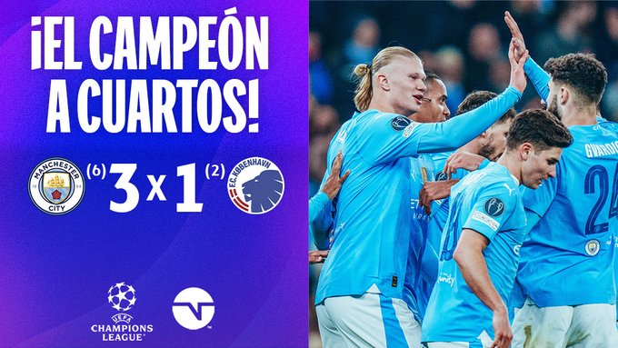 explicamosTT's tweet photo. "Champions League"
El @ManCity vence 3-1 al #Copenhague y 
pasa a Cuartos de Final de la #ChampionsLeague. https://t.co/sDeoKCSjvC