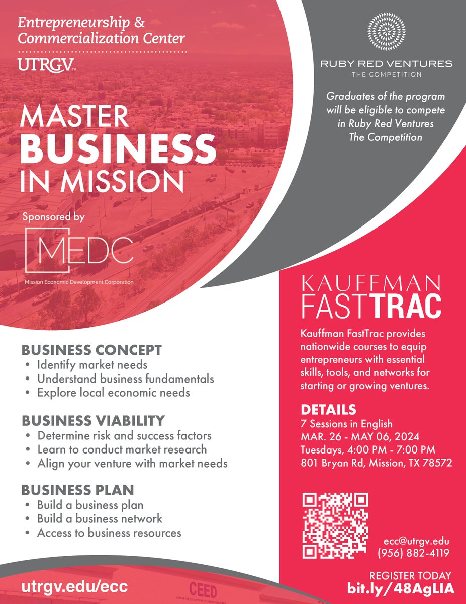 Do you know what it takes to start a #business? Get ready, because we are bringing the answers to #MissionTX! 💡  👉Apply Today: bit.ly/48AgLIA This opportunity is only made possible through our continuous partnership with @missionedc #UTRGV #RioGrandeValley