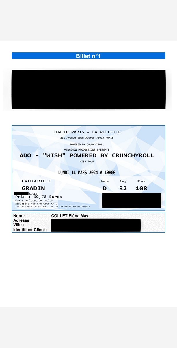 pinkieloveszuho's tweet photo. Heyy je revends ma place en catégorie 2 pour le concert d'Ado le 11 mars 2024 au prix d'achat donc 69.70€

La place est en gradin D, rang 32 place 108

(Je ne peux plus y aller 🥹)

Partagez svp 🙏

#AdoInParis #AdoWish #Concert #Ado https://t.co/9di3gYHWhe