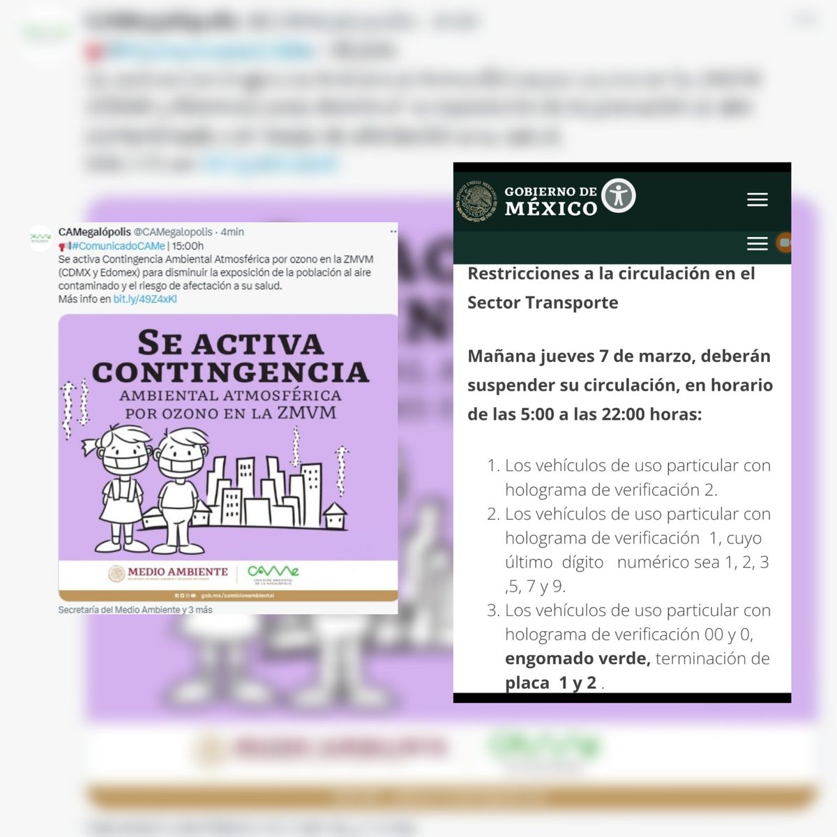 #informacionimportante #AvisoALaPoblación 
#CDMX #Edomex
Debido a la contingencia ambiental, se restringe la circulación para mañana jueves y se aplica el HOY NO CIRCULA 👇