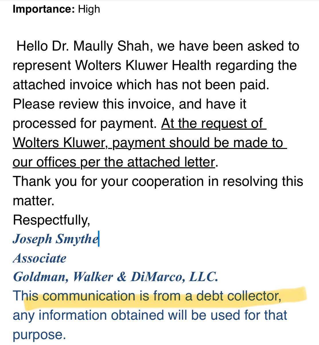 The price of publishing in @CirculationEP is to have @Wolters_Kluwer send a collection agency after you before a courtesy call or reminder email. #EPeeps