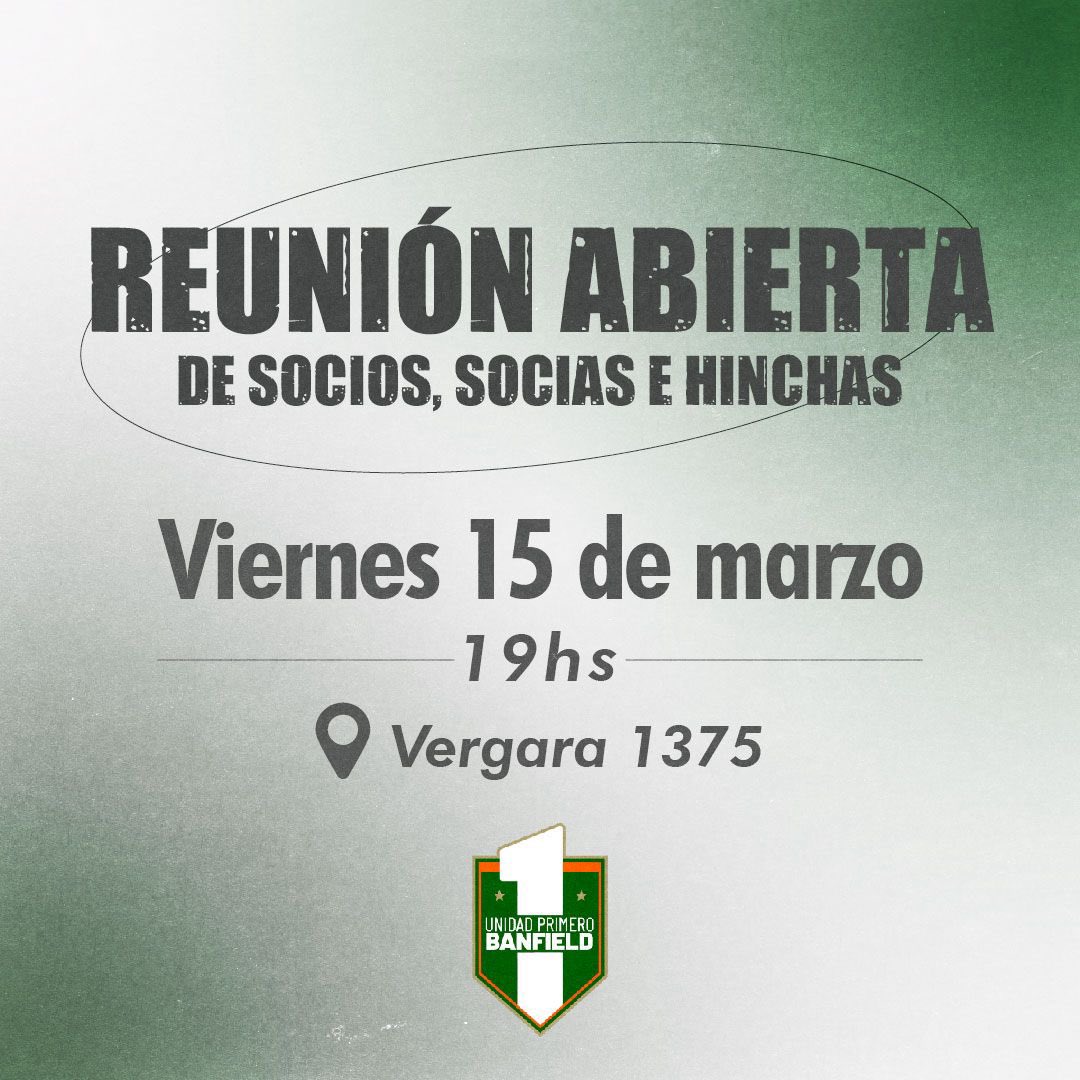 ¡Los invitamos a reunirnos para pensar y debatir el club que queremos. 

Estamos convencidos que para revertir el presente institucional que atraviesa Banfield es necesaria la participación de todos los que amamos al club.

¡Te esperamos! 💚🇳🇬