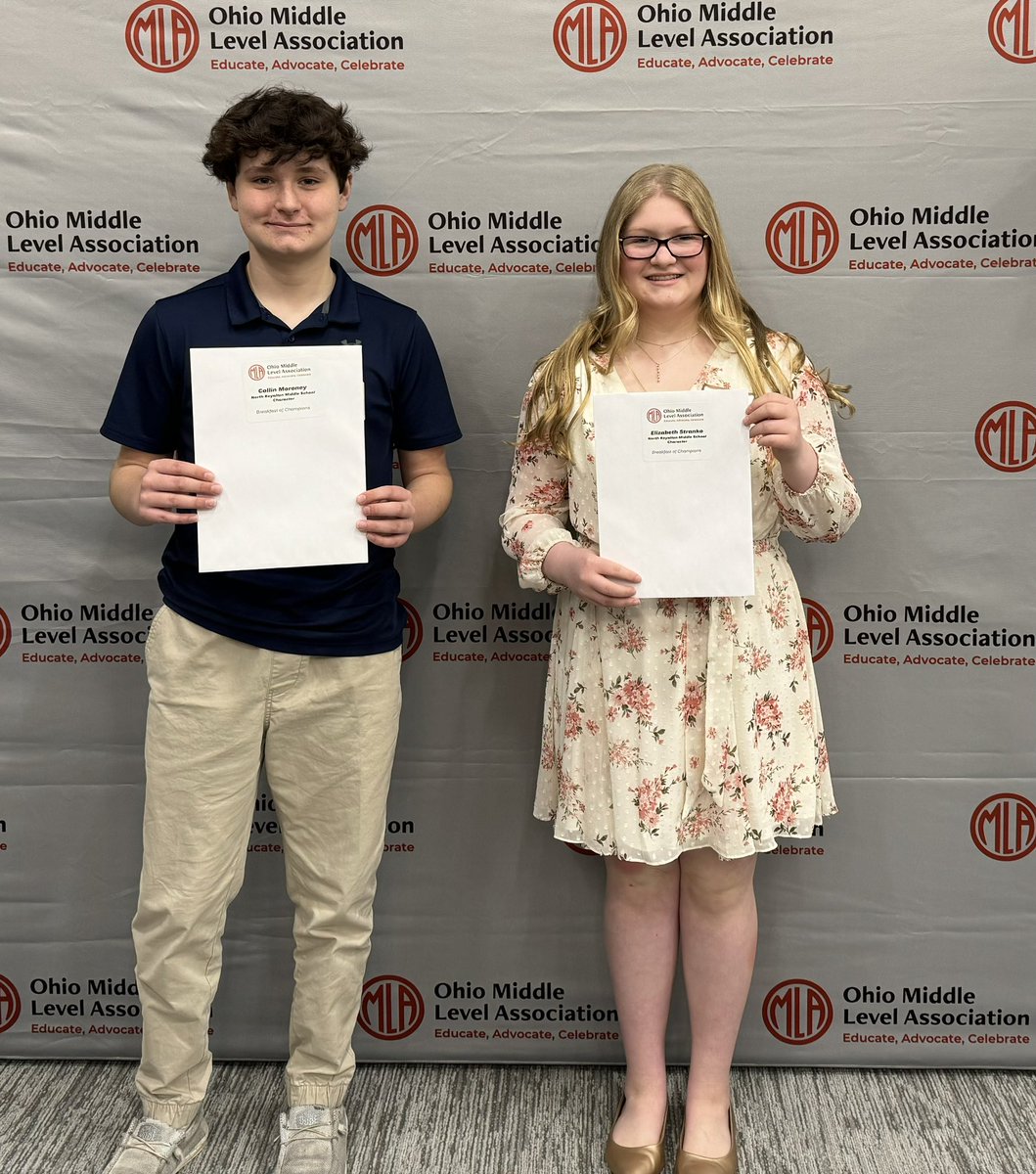 Today the Ohio Middle Level Association honored 36 middle schoolers from across the region for being “Champions” in their school. It was my honor to be able to hand Collin and Elizabeth their certificates! Congratulations! #NRinspiregreat