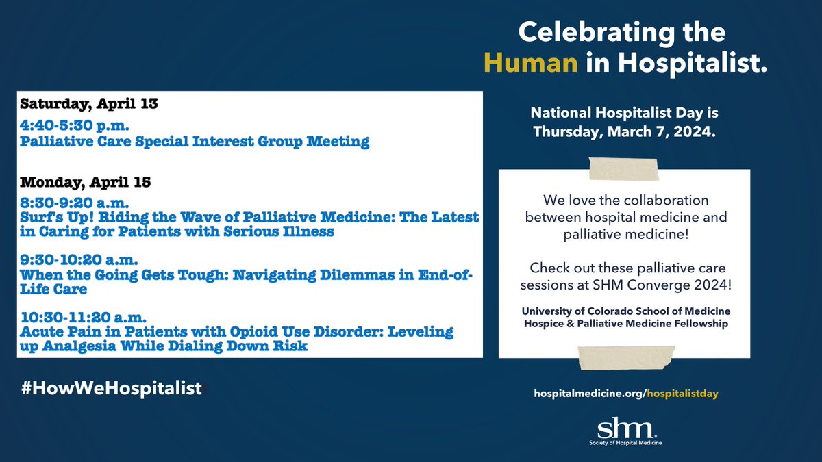 Happy National Hospitalist Day to the exceptional @CUDivHospMed and all hospitalists! We are proud to care for patients alongside you. 

Hospitalists, if you are going to SHM Converge, check out these #PalliativeCare sessions! #HowWeHospitalist @SocietyHospMed