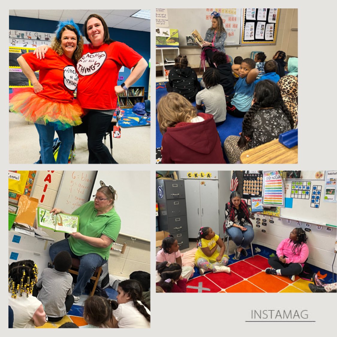 ajejaybirds's tweet photo. Teachers & Students were able to choose their Wednesday Wondrous Readers on Wacky Tacky Day in honor of “Read Across America Week.” Students shrieked with joy as they learned that reading can take them to wacky places. #ONLYONEYOU @GCSchoolsNC @TeachBellS @beth_callicutt https://t.co/iN8nXoIYbP