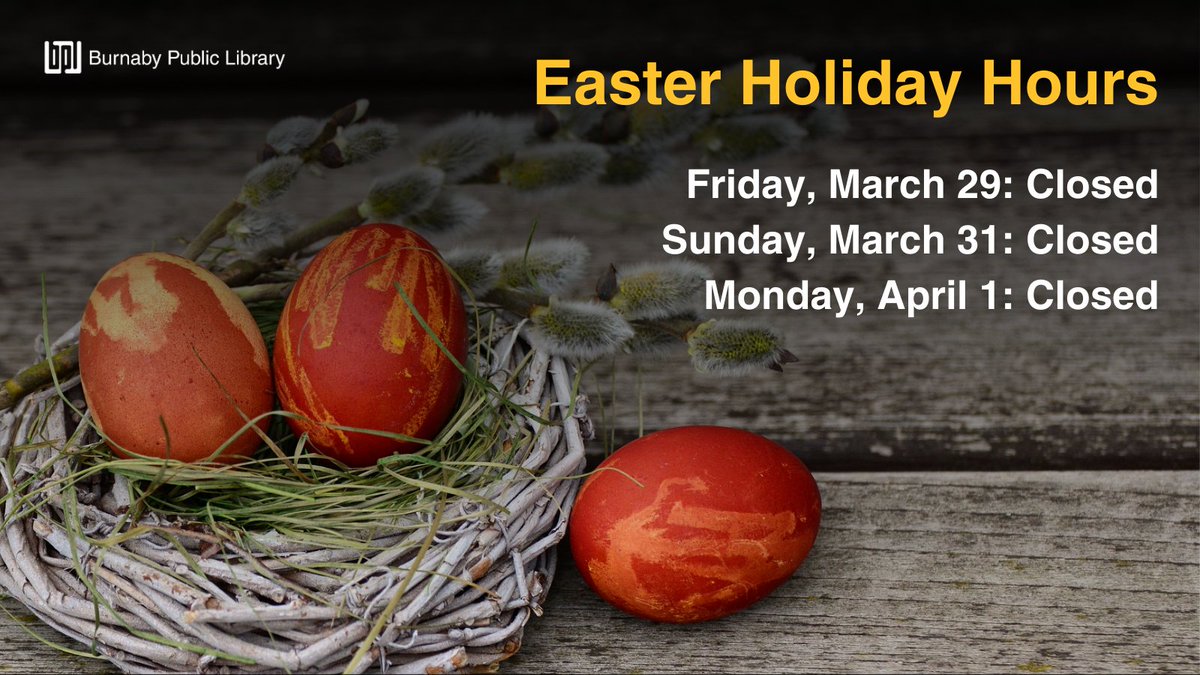 A reminder of our upcoming Easter holiday hours: Friday, March 29: closed Saturday, March 30: open 10am to 6pm Sunday, March 31: closed Monday April 1: closed