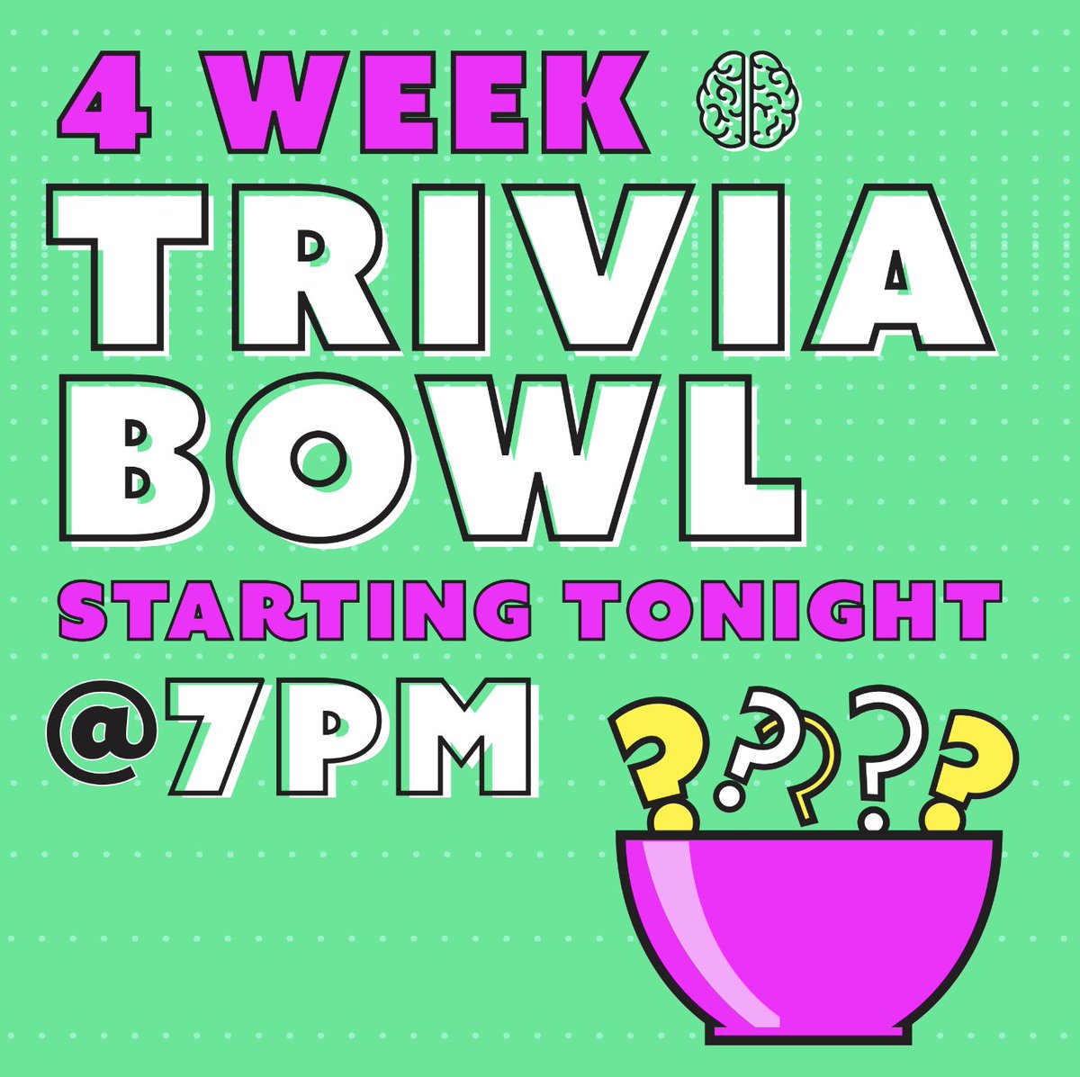 We're kicking off a month long trivia bowl tonight at 7pm. Glorious prizes and a beautiful trophy await the winning team. If you've got what it takes some eat @satelliteofpizza and show off your smarts.