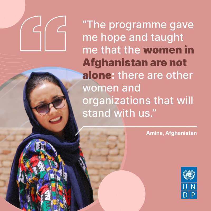 UNDP's tweet photo. In Afghanistan, we bring hope to women entrepreneurs providing them with training and cash grants.

In the last 3 years, over a million lives have been changed through 75K women-led businesses supported. https://t.co/NlnKTZQGEG 

#GenderEqualEconomies #CSW68 https://t.co/c6J7Fi65oc