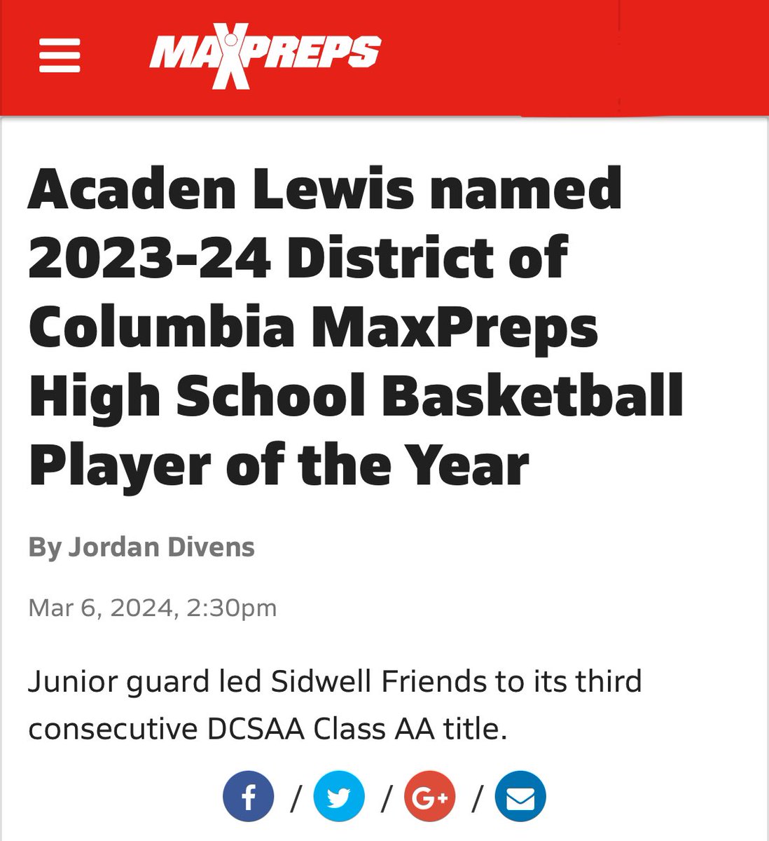 Blessed to be named MaxPreps DC player of the year!! 🙏🏽