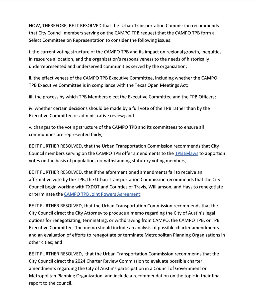 Last night the UTC, supported by <a href="/FarmAndCity/">FarmAndCity</a>, <a href="/sosalliance/">S.O.S. Save Our Springs Alliance</a>, <a href="/rethink35/">Rethink35 - Stop I-35 expansion & demand better!</a>, urged the City Council to fight for fair representation in <a href="/CAMPOTexas/">CAMPO Texas</a>.

Austin/Travis County has 55% of CAMPO’s population, yet only 45% of the vote leaving us sidelined as billions in fed funds are spent.