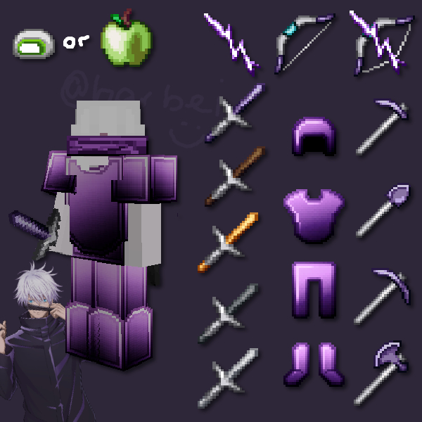 barbeixd's tweet photo. gojo texture pack preview ^-^ ^-^ ^-^
I don't know if I want to use an actual apple or the rice cake for the gapple but ill decide that later! https://t.co/i4IqBsqGs8
