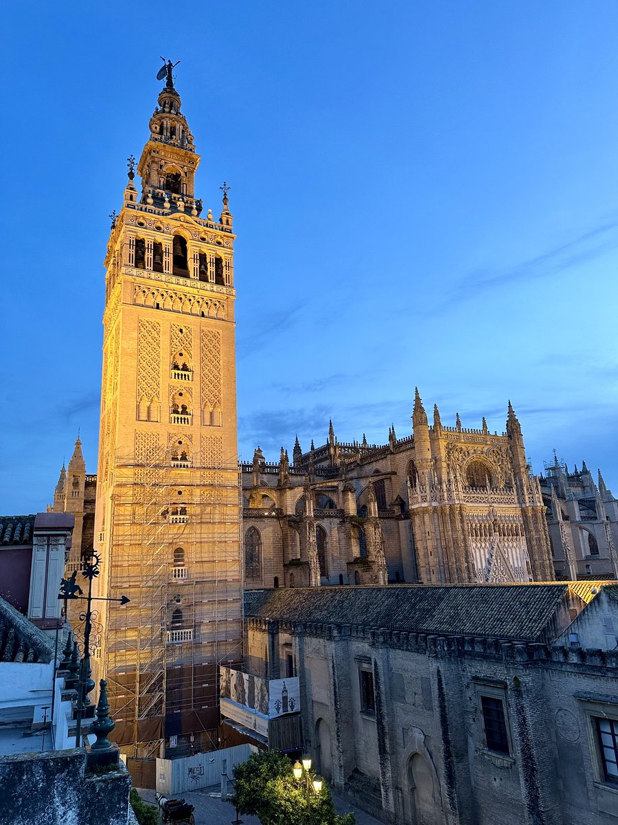 Rooftop view of the sun setting on the Cathedral in Seville, Spain. It was a magical day!