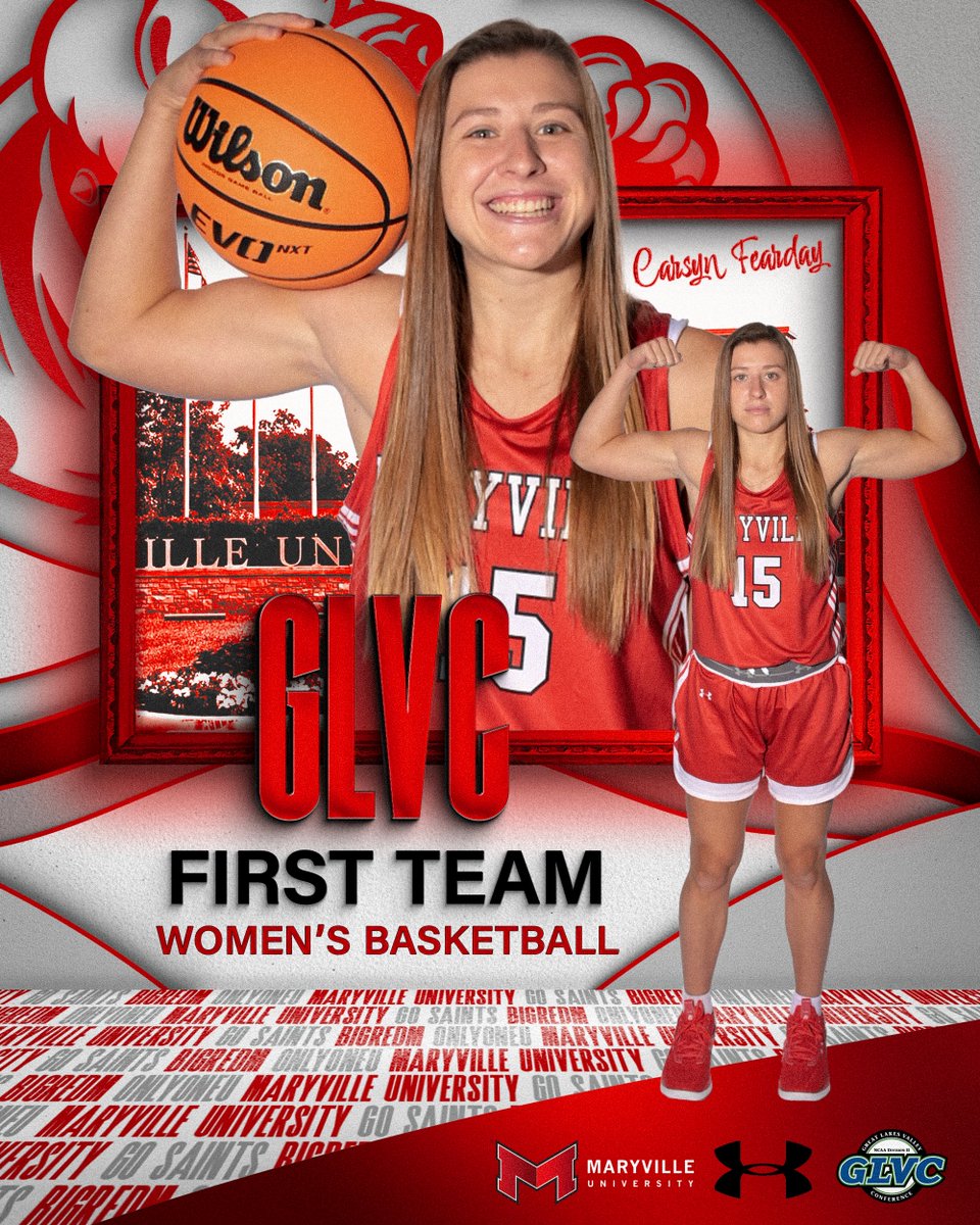 MaryvilleSaints's tweet photo. 🏀Congrats to the Maryville women's basketball team @MaryvilleWBB which had 4⃣ All-GLVC selections! Shouts to Carsyn Fearday, Antoinette Mussorici, Karlee Feldman and Haidyn Pitsch. 😤
🐾🥍#BigRedM #GLVCwlax https://t.co/EhjOm4QGPw