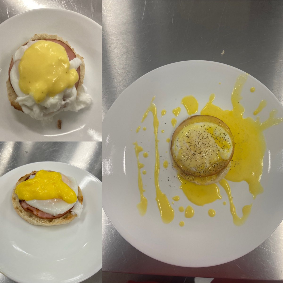 EGGcellent work by Culinary 3 students today who conquered the daunting task of making hollandaise sauce and poaching eggs to start off our mother sauces unit!