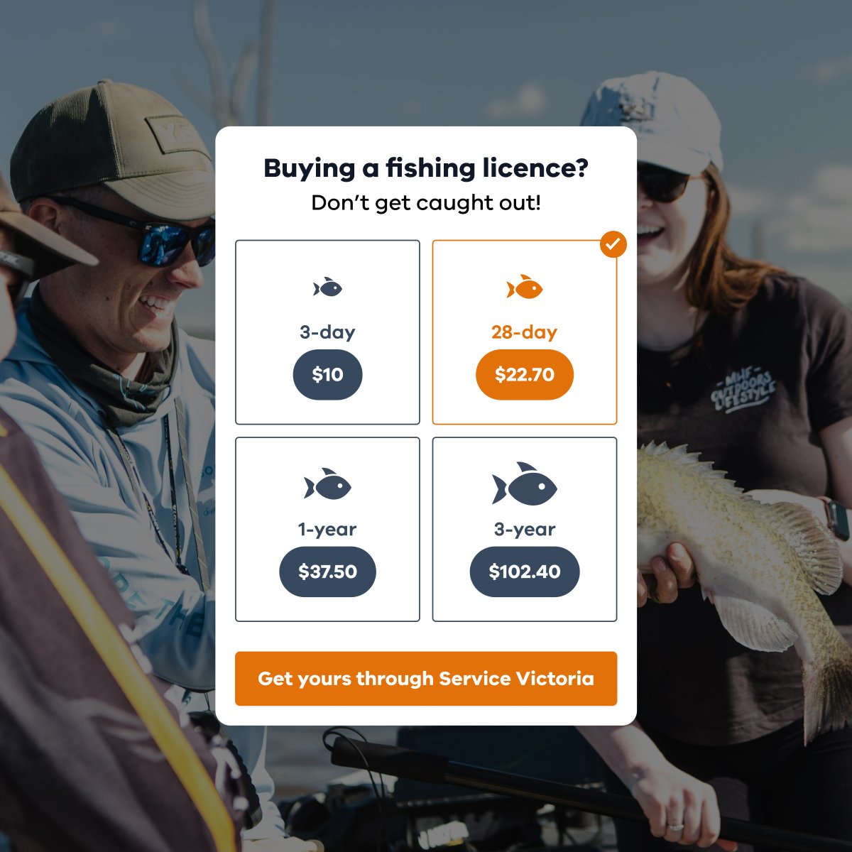 🎣 Buying a fishing licence? Don’t get caught out!The cheapest and quickest way to buy your fishing licence is directly from Service Victoria. Get yours now in the Service Victoria app or at service.vic.gov.au/fishing
@VicFisheries 
#ServiceVictoria #FishingLicence