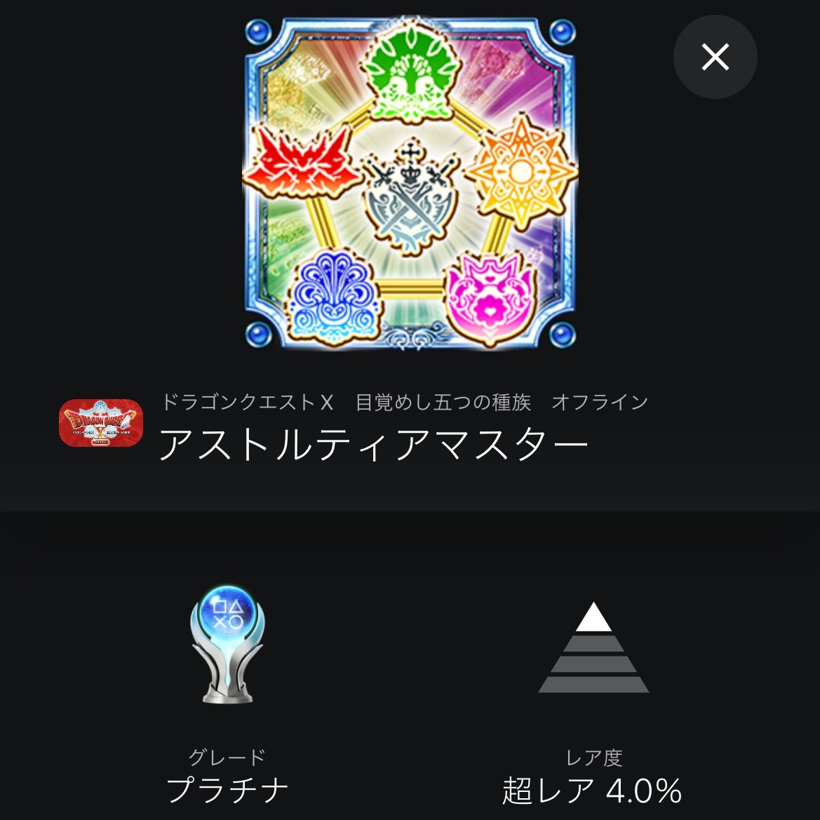 inolist0502's tweet photo. ドラゴンクエストXオフライン (プラチナ)
全てのトロフィーを取得した。
#プラチナトロフィー https://t.co/DNsRFkZJOr