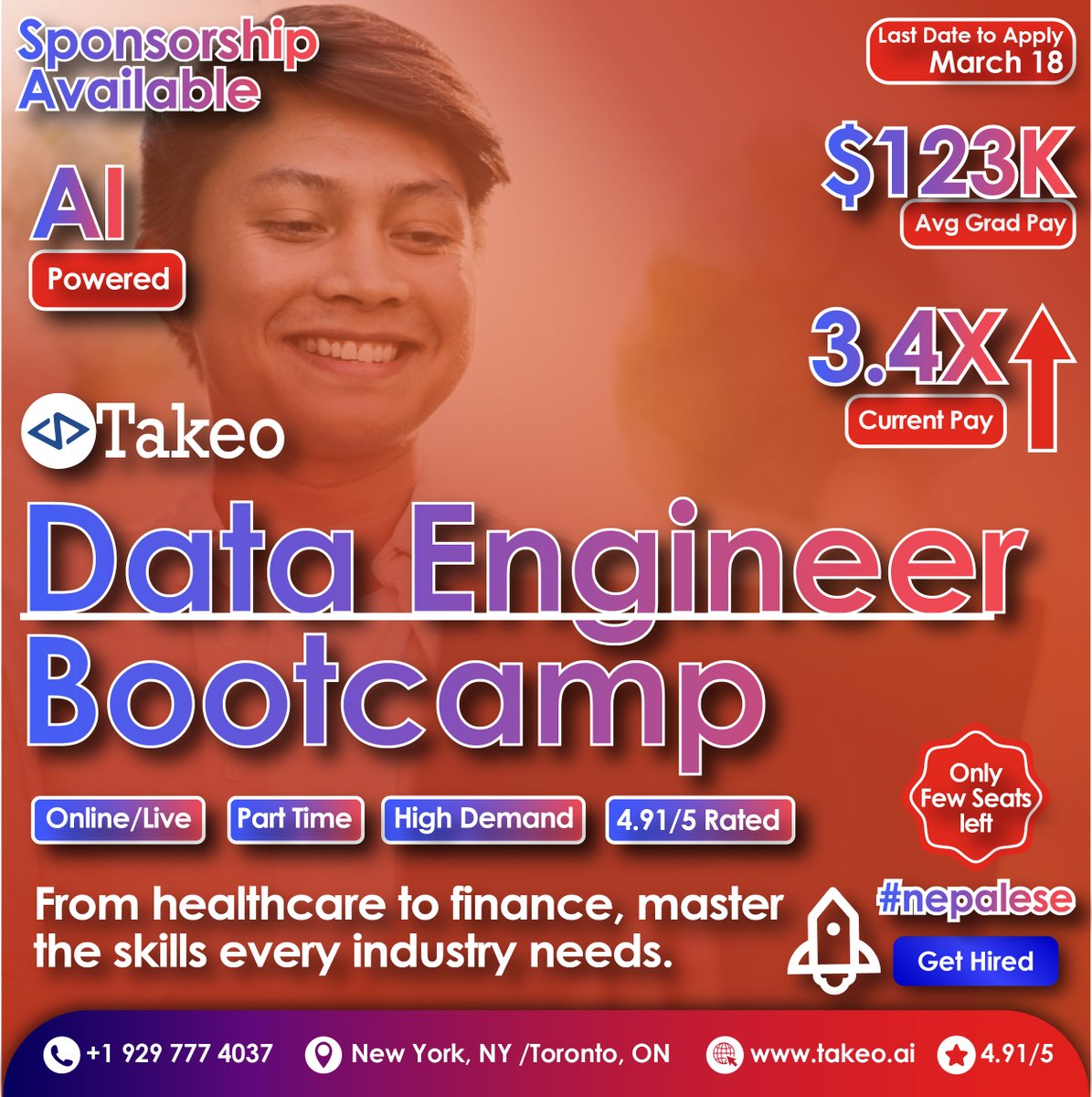 takeo_ai's tweet photo. Master the skills every industry craves, from healthcare to finance!

𝐓𝐨 𝐀𝐩𝐩𝐥𝐲: https://t.co/JCXBr4RZih 

#dataengineerbootcamp #learndataengineering #dataskills #bigdata #codingbootcamp #careeropportunity #techcareer #machinelearning #takeo #takeobootcamp https://t.co/vvzw8V653N