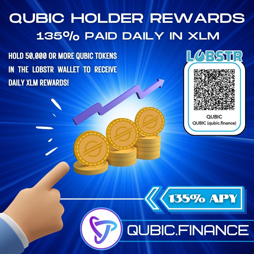 🎯 Don't forget! Our holders have been receiving 135% APY paid daily in XLM since May. 👀 To qualify: Hold 50,000 or more Qubic Finance in the LOBSTR Wallet. 🚀 Join the Qubic Community to learn more about what else we have in store for our holders. t.me/Qubic17