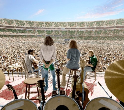 Crosby, Stills, Nash & Young in 1974. Photo by Joel Bernstein.