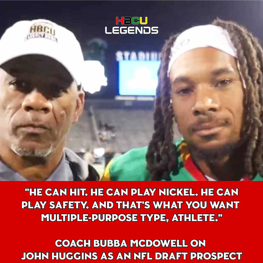 Current PV Panthers head coach and former All-Pro defensive back believes Jackson State's safety John Huggins is ready for the NFL. @jhuggins_23 | @hbculegends | @gojsutigersfb | @mcdowell_bubba | @ktmoze | @HBCULegacyBowl | @BCFHOF Huggins: si.com/college/hbcu/f…