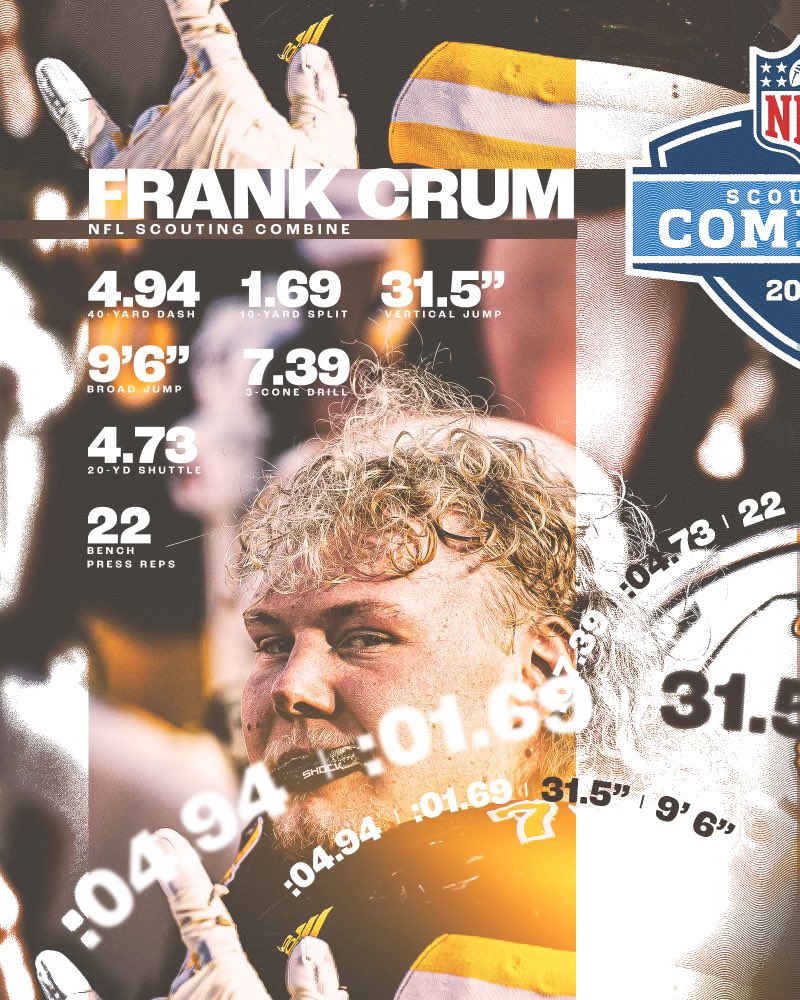 By the numbers. @FrankCrum75 and his flow at the @NFL Combine 🤠🆙