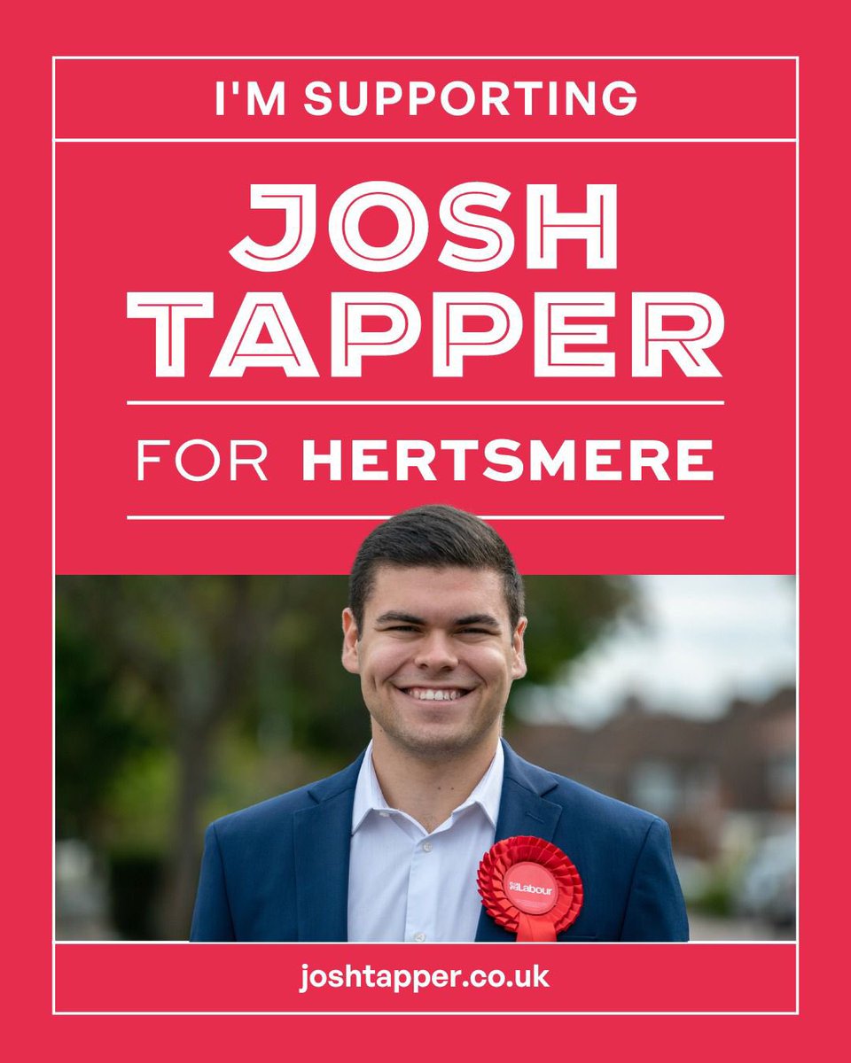 CJMyers1977's tweet photo. Proud to support @JoshDTapper for Hertsmere PPC.
We need a strong candidate to take on the Deputy PM and standup for Hertsmere in Parliament.
Iโm #TeamTapper, you should be, too! https://t.co/BYWgPDfKlK
