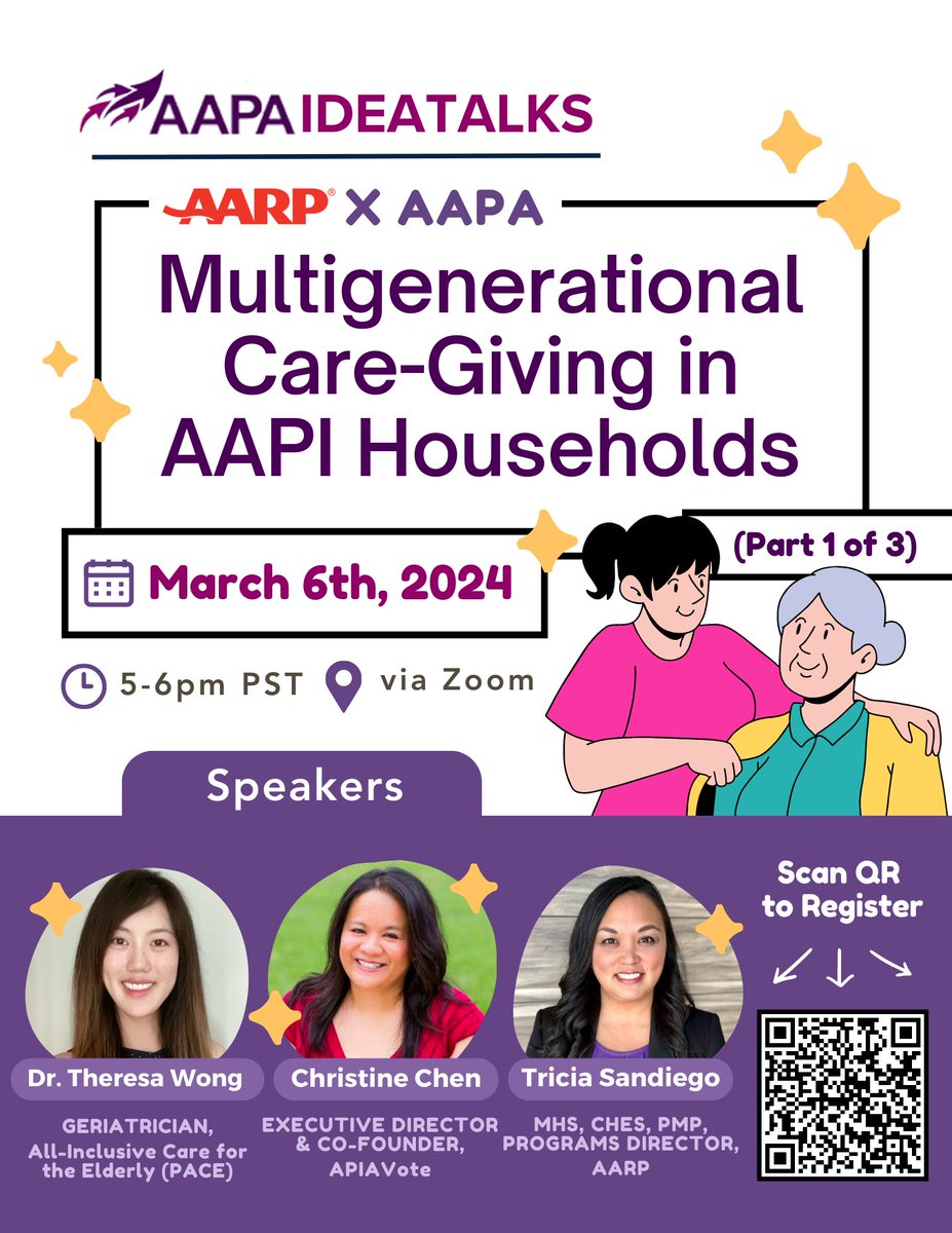 We're all #caregivers, but when loved ones need even more care, are you prepared? Join us this evening for a very thoughtful conversation on giving care. Use the QR code to register. | @AARPAAPI | @AARP |