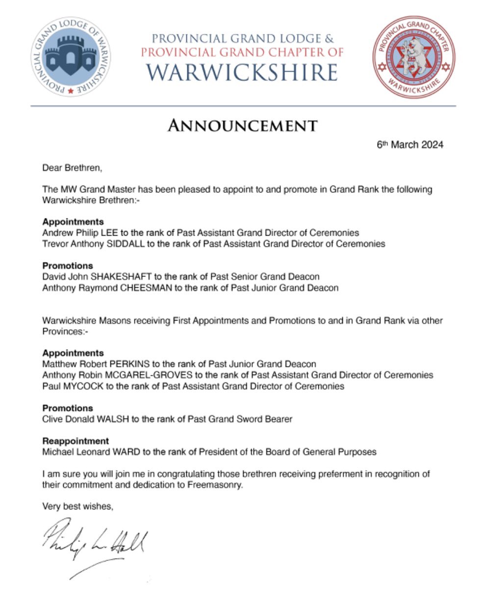 Warwickshire Freemasons tweet media