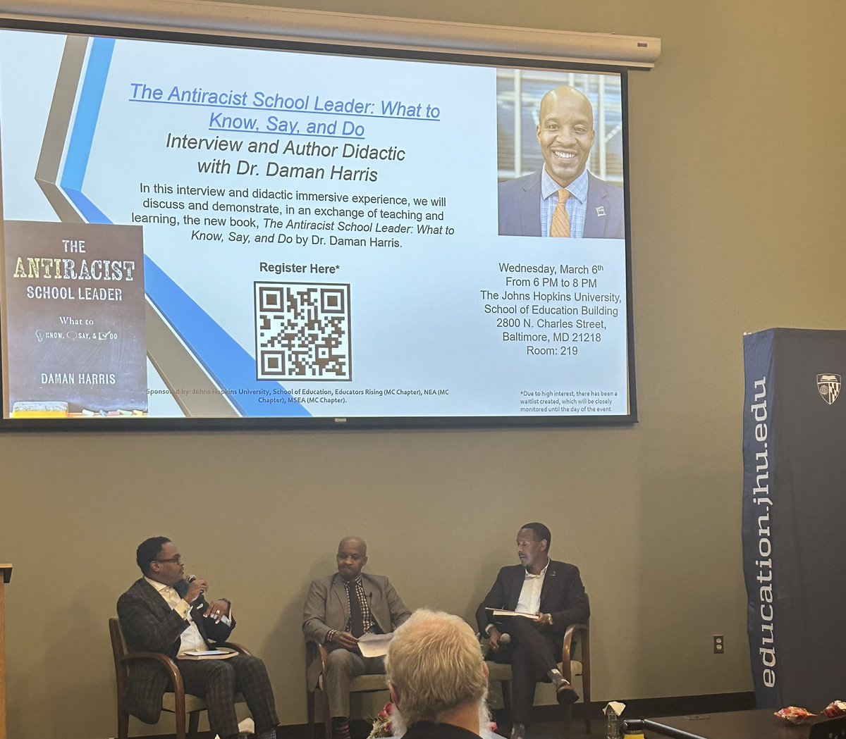 Excited to be part of the audience for this evening’s <a href="/JHUeducation/">JHU School of Education</a> event discussion of The Antiracist School Leader featuring <a href="/daman_harris/">Daman Harris</a> <a href="/bscwallace/">B.C.S.W</a>. Well done! 👏🏽👏🏽👏🏽