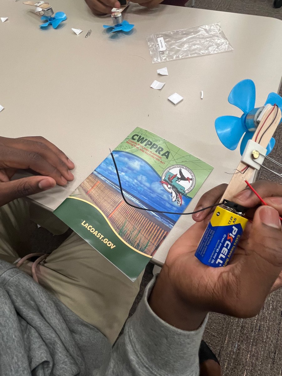 Students in Mr. Williams middle school STEM class worked to build their own battery powered windmill today!