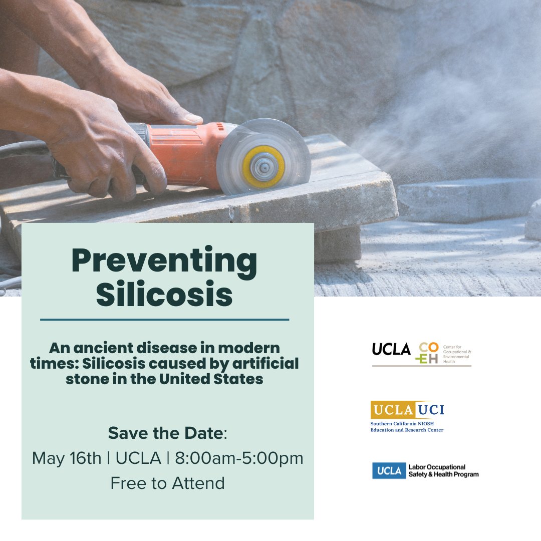 SoCalERC's tweet photo. Save the Date for our Preventing Silicosis Conference at UCLA on May 16th!

We will bring together affected workers, manufacturers, researchers, and other stakeholders to develop solutions to prevent silicosis caused by artificial stone.

Register: https://t.co/ZXakPGSGXG https://t.co/7BA3fRi53R