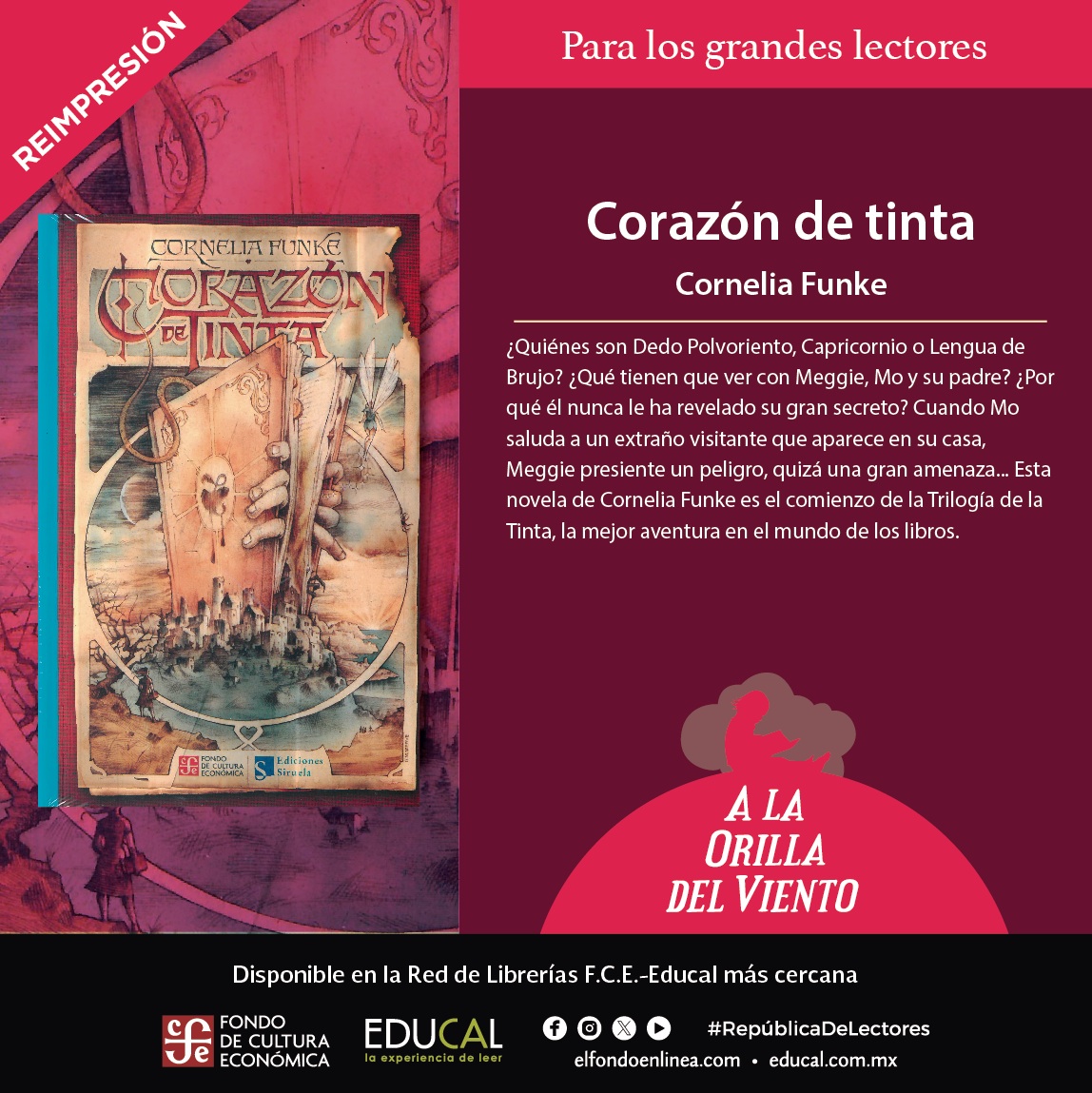 #EducalRecomienda #CorazónDeTinta de #CorneliaFunke.

Disponible en tu librería F.C.E.-Educal.

@FCEMexico
#ALaOrillaDelViento #ParaLosGrandesLectores #Infantil #Juvenil #Reimpresión #RepúblicaDeLectores