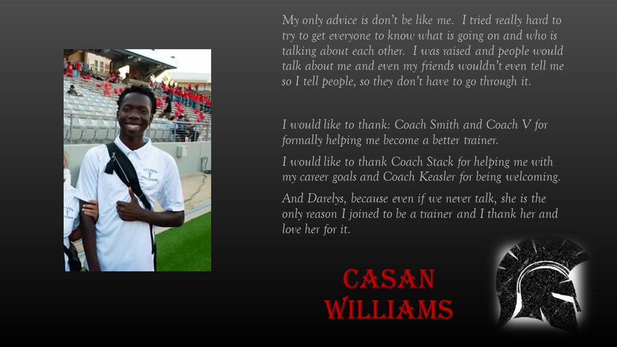 lakessportsmed's tweet photo. Casan Williams is our 2nd senior to be recognized.  Casan found us by accident and never left! Thank you for everything that you have done for the program, both on the field and in the training room.  The growth we have seen in this young man is awesome.  The sky is the limit! https://t.co/yAUiCDbSQv