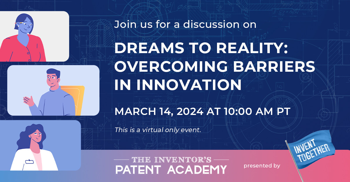 New #Webinar Alert! 💡💻👏 Join us and special guest entrepreneur, @TiffanyNorwood for the next installment of The Inventor's Patent Academy webinar series.
 
📆 Thursday, March 14 at 10 AM PST/1 PM EST
✔️ Register NOW: bit.ly/3V7Ho4h 
#IPWebinar #TIPA #PatentDiversity