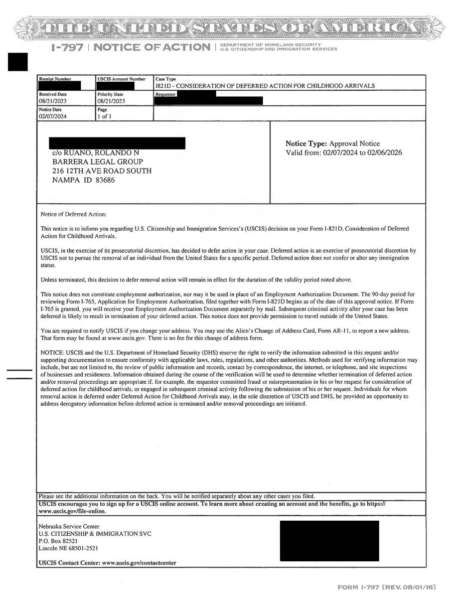 BarreraLegal's tweet photo. Celebrating the Approval of a DACA renewal Application!
https://t.co/M5JjyLvehZ

#DACA, #DeferredActionforChildhoodArrivals, #Dreamers, #immigration, #USCIS, #workauthorization, #deportationrelief, #immigrationjourney, #immigrationfirm #immigrationwebsite, #barreralegalgroup https://t.co/XPRHNPizV7