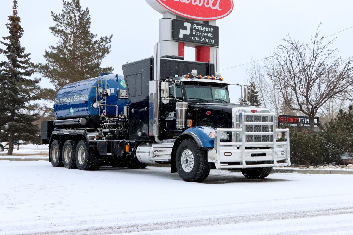 We didn't let the snow hold us back when it came to capturing this one-of-a-kind unit for Das Nitrogen Services.

A 367 Tri Drive day cab with a custom Nitrogen Pumping system,  built by Alberta Cryogenics. Powered by a 565 Cummins engine and an 18 speed manual transmission.