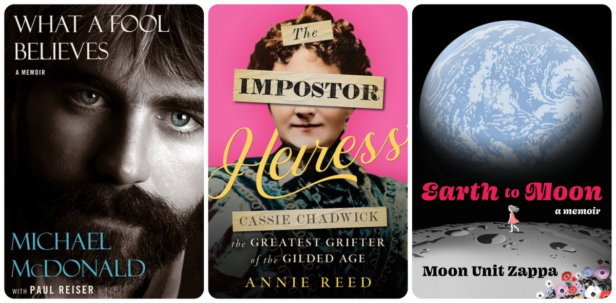 For nonfiction, eager to read Michael McDonald's memoir, WHAT A FOOL BELIEVES (May), Annie Reed's IMPOSTER HEIRESS, and even though no DRC yet, Moon Unit Zappa's EARTH TO MOON (August). #ewgc