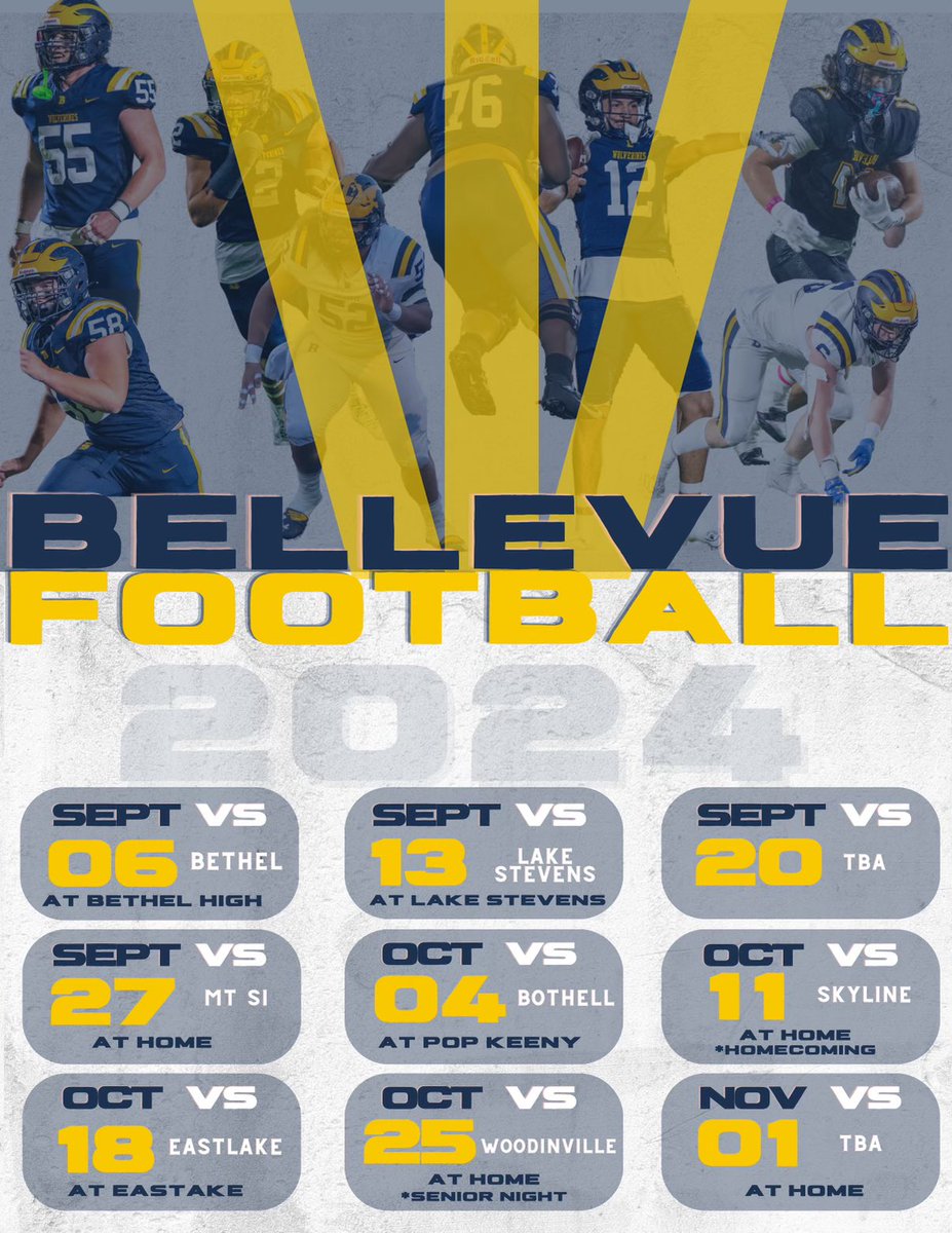🏈 Exciting news, Bellevue Wolverine fans! 📣 Here's the official 2024 Football Schedule. Get ready for an action-packed season! Competing in the best conference in the Northwest!