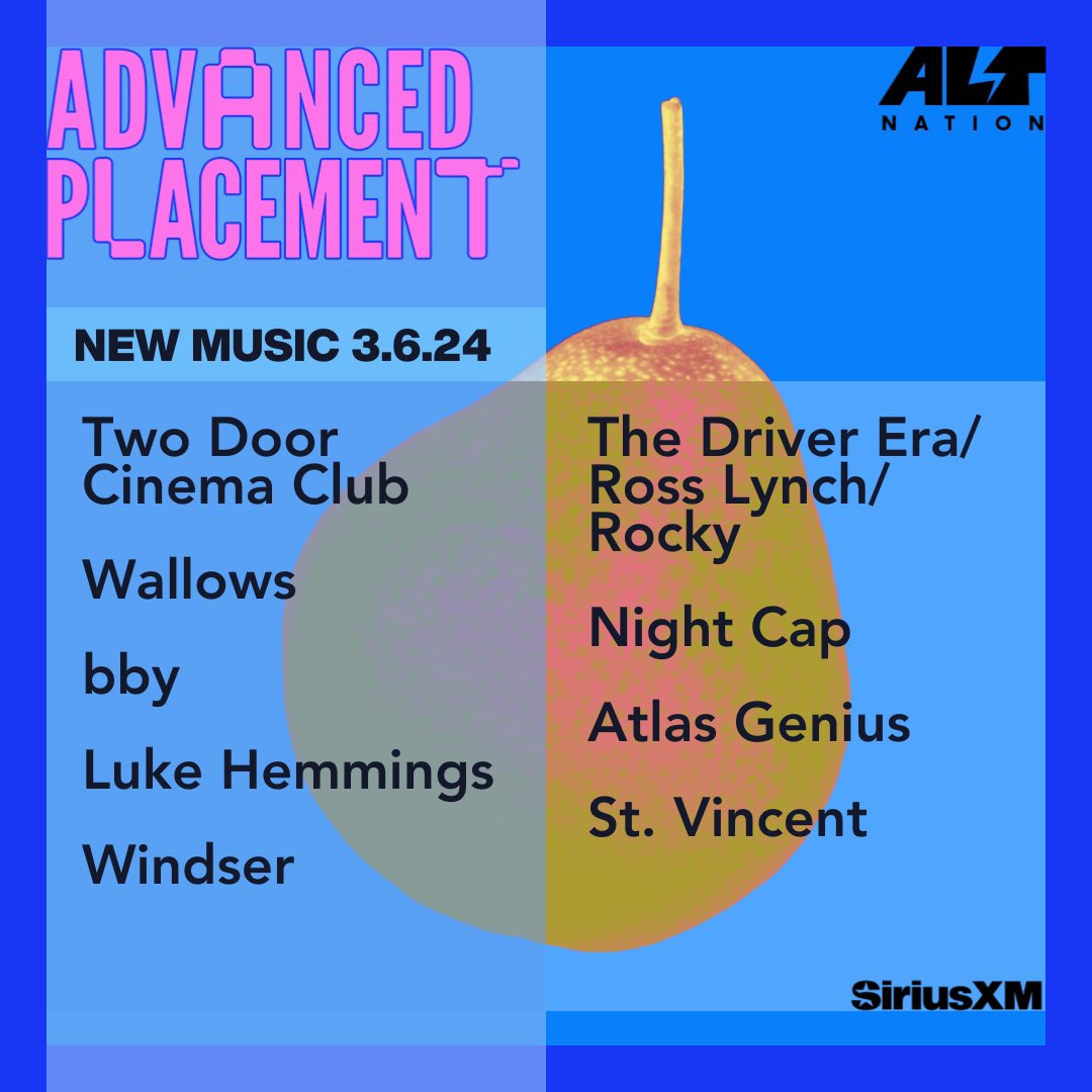 New tunes incoming!! This week’s Advanced Placement with @altregan starts 7pET/4pPT 

sxm.app.link/AdvancedPlacem…