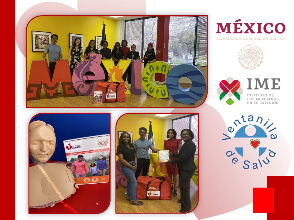 ConsulMexDal's tweet photo. En @ConsulMexDal estamos enfocados en crear conciencia sobre la importancia del RCP (Reanimación Cardiopulmonar) Es crucial estar preparados para salvar vidas. Gracias American Heart Association por la donación de Maniquies de Primeros Auxilios para nuestra #VDSDallas. https://t.co/D2kZG7Ftea