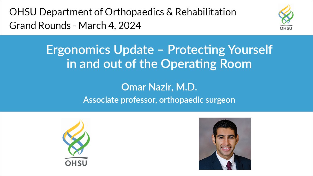 OHSU Department of Orthopaedics & Rehabilitation (@ohsuortho) on Twitter photo Dr. Omar Nazir discusses how to avoid exposure to bloodborne pathogens, radiation, smoke and toxic chemicals in his <a href="/OHSUOrtho/">OHSU Department of Orthopaedics & Rehabilitation</a> #GrandRounds talk "Ergonomics Update – Protecting Yourself in and out of the Operating Room". Watch this and other lectures: bit.ly/3H9Olci Dr. Omar Nazir discusses how to avoid exposure to bloodborne pathogens, radiation, smoke and toxic chemicals in his <a href="/OHSUOrtho/">OHSU Department of Orthopaedics & Rehabilitation</a> #GrandRounds talk "Ergonomics Update – Protecting Yourself in and out of the Operating Room". Watch this and other lectures: bit.ly/3H9Olci