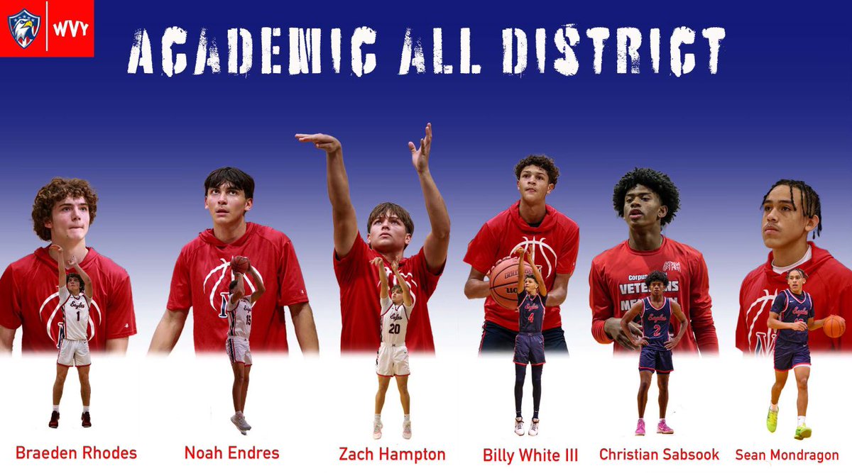 Congratulations to these great student-athletes for getting it done in the classroom and on the court, and being named Academic All-District 29-5A! @Billy_White_III @csabsook2 @Zach_H1212 @SeanMondragon12 @noahendres247 @BraedenRhodes3