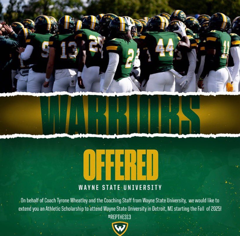 After a great conversation with @CoachRoscoByrd I’m am extremely excited to announce I have received my first offer to play at Wayne state university!!! @IkeVEagles1 @WayneStFootball