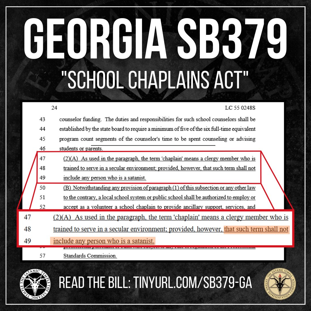 Among a surge of Chaplaincy bills nationwide, one stands out.

GA's SB379 avoids overt religious language but reveals its intent by explicitly excluding a minority religion. This provision exposes its aim to dictate which religious beliefs are present in public schools.