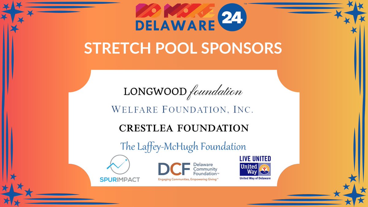 Thank you to our #DoMore24DE Stretch Pool Sponsors!! 
Longwood Foundation, Welfare Foundation, Crestlea Foundation, The Laffey-McHugh Foundation, and Delaware Community Foundation! <a href="/UnitedWayDE/">United Way Delaware</a>