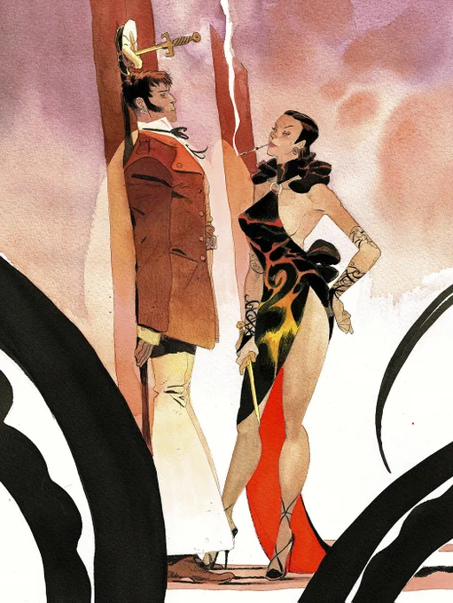 Corto Maltese and Dragon Lady - watercolors and ink#hugopratt #miltoncaniff 
