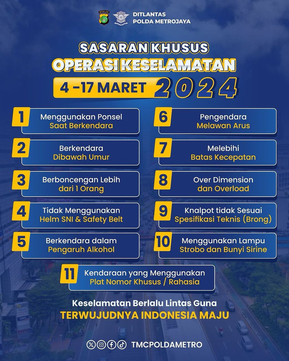Operasi ini melibatkan 2.939 personel gabungan TNI, Polri, Dishub dan Satpol PP Kota Jakarta raya. dalam pelaksanaannya, 
Petugas gabungan akan disebar di berbagai titik guna memastikan masyarakat tidak melakukan 11 pelanggaran khusus lalulintas 
yang sudah tertera diatas.